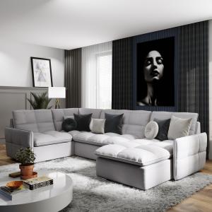 Модульный угловой диван Сидней с оттоманкой и креслом Tesla 13