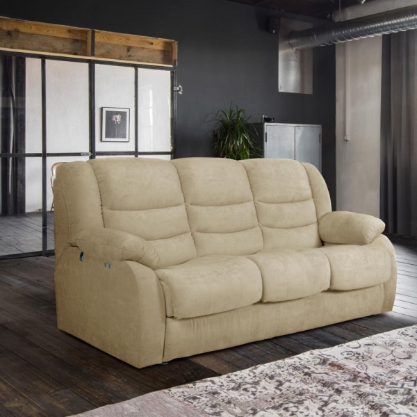 Диван 3-местный электро-реклайнер Ридберг Лаки светло-бежевый