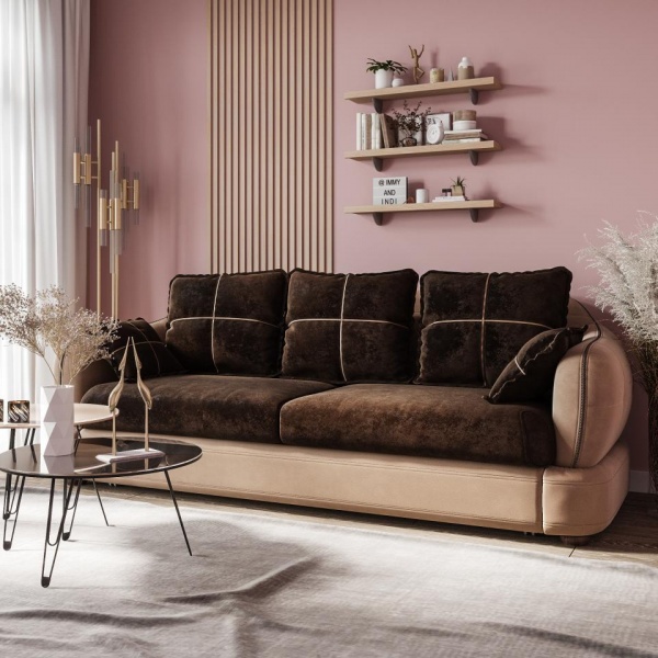 Диван 3-х местный Неаполь Tesoro латте (эз) / Feleсita Chocolate 10