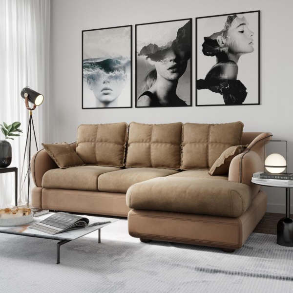 Диван угловой правый Неаполь Tesoro латте (эз) / Felicita Light brown 11