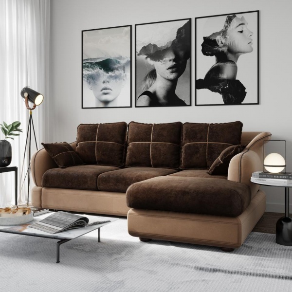 Диван угловой правый Неаполь Tesoro латте (эз) / Feleсita Chocolate 10