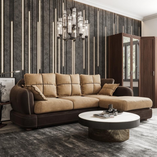 Диван угловой правый Неаполь Tesoro темно-коричневый (эз) / Felicita Light brown 11