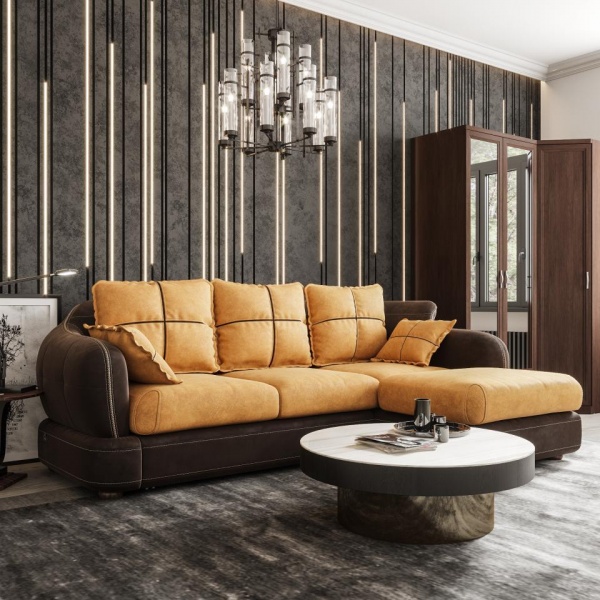 Диван угловой правый Неаполь Tesoro темно-коричневый (эз) / Feleсita Camel 5