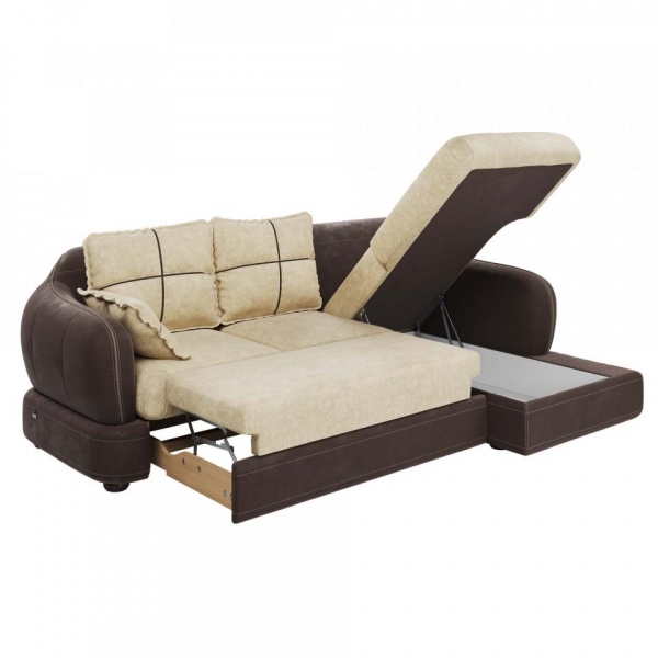 Диван угловой правый Неаполь Tesoro темно-коричневый (эз) / Feleсita White cream 01
