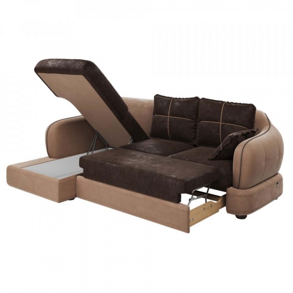 Диван угловой левый Неаполь Tesoro латте (эз) / Feleсita Chocolate 10