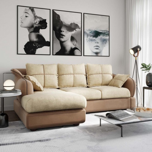 Диван угловой левый Неаполь Tesoro латте (эз) / Feleсita White cream 01