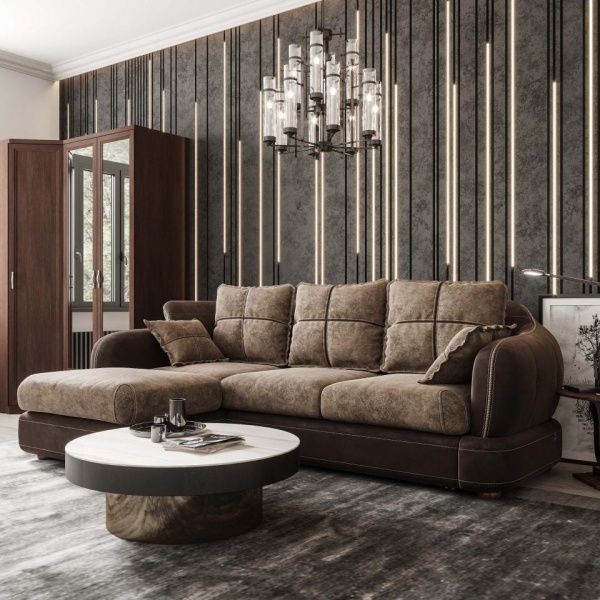 Диван угловой левый Неаполь Tesoro темно-коричневый (эз) / Feleсita Taupe 13