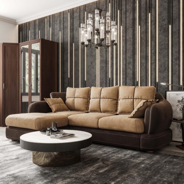 Диван угловой левый Неаполь Tesoro темно-коричневый (эз) / Felicita Light brown 11