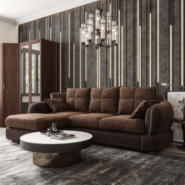 Диван угловой левый Неаполь Tesoro темно-коричневый (эз) / Feleсita Chocolate 10