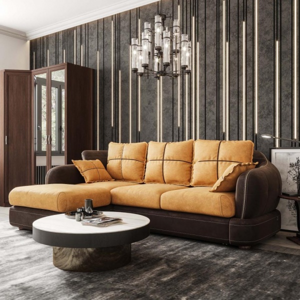 Диван угловой левый Неаполь Tesoro темно-коричневый (эз) / Feleсita Camel 5