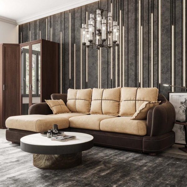 Диван угловой левый Неаполь Tesoro темно-коричневый (эз) / Feleсita Latte 03