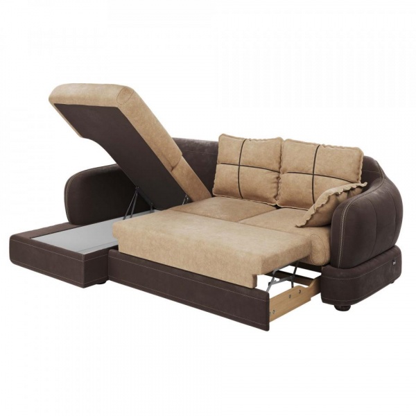 Диван угловой левый Неаполь Tesoro темно-коричневый (эз) / Feleсita Latte 03