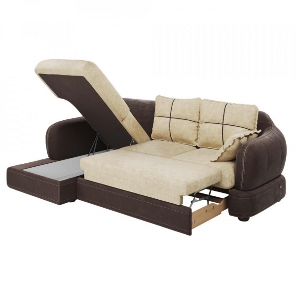 Диван угловой левый Неаполь Tesoro темно-коричневый (эз) / Feleсita White cream 01