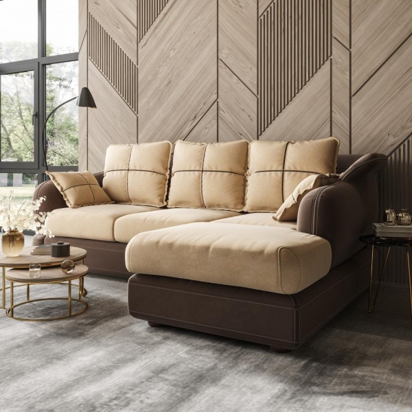 Диван угловой правый Неаполь Tesoro темно-коричневый (эз) / Chiaro 20