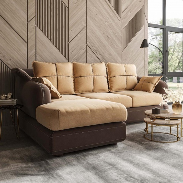Диван угловой левый Неаполь Tesoro темно-коричневый (эз) / Chiaro 1