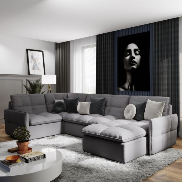 Модульный угловой диван Сидней с оттоманкой и креслом Tesla 14
