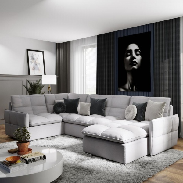 Модульный угловой диван Сидней с оттоманкой и креслом Tesla 13