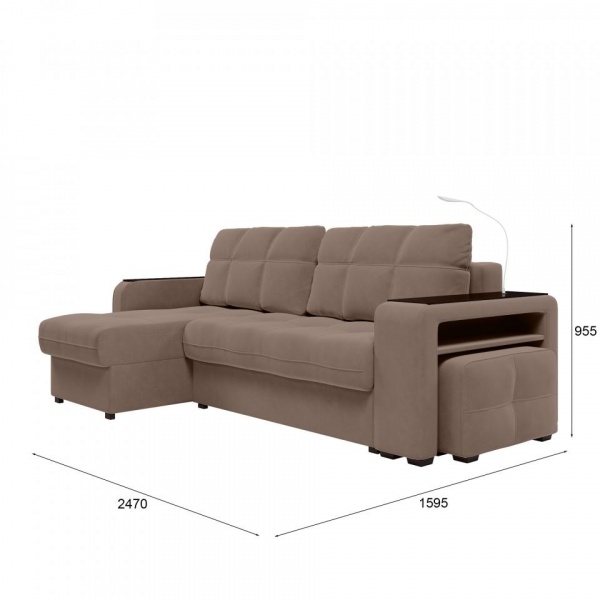 Диван угловой левый Киль-4 с пуфом Velutto 23