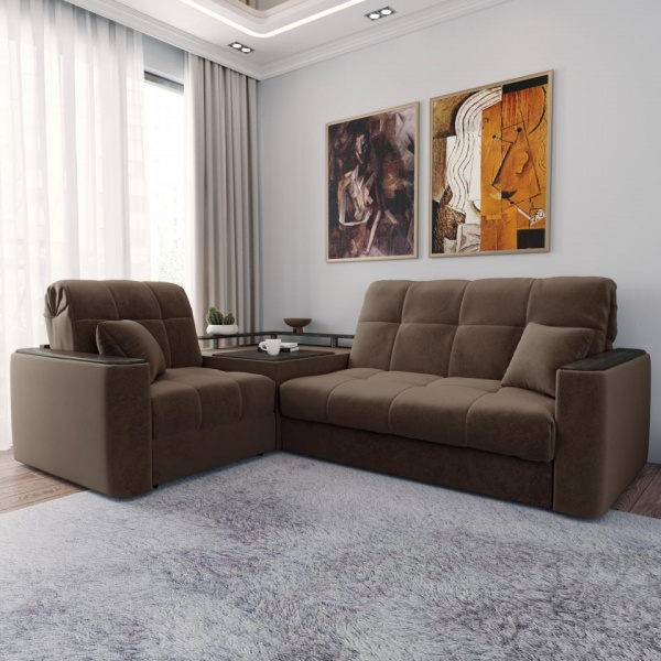 Диван угловой с баром Камелот 1,4 Velutto 23