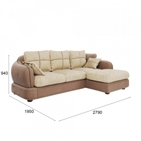 Диван угловой правый Неаполь Tesoro латте (эз) / Feleсita White cream 01