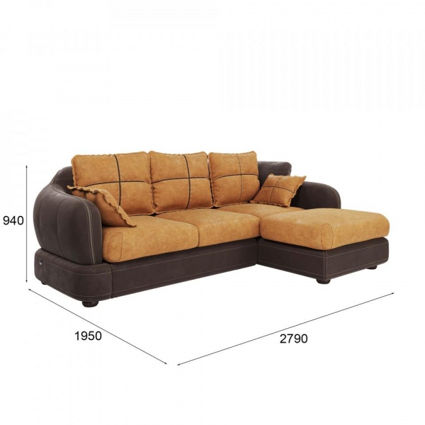 Диван угловой правый Неаполь Tesoro темно-коричневый (эз) / Feleсita Camel 5