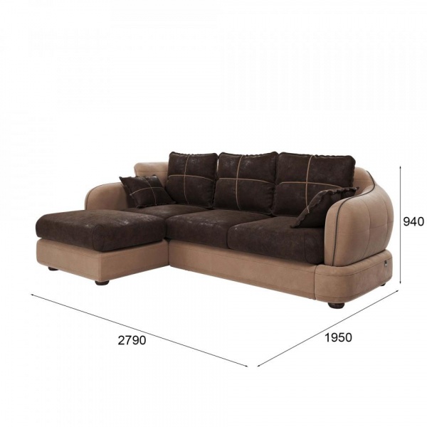 Диван угловой левый Неаполь Tesoro латте (эз) / Feleсita Chocolate 10