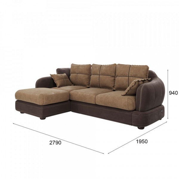 Диван угловой левый Неаполь Tesoro темно-коричневый (эз) / Felicita Light brown 11