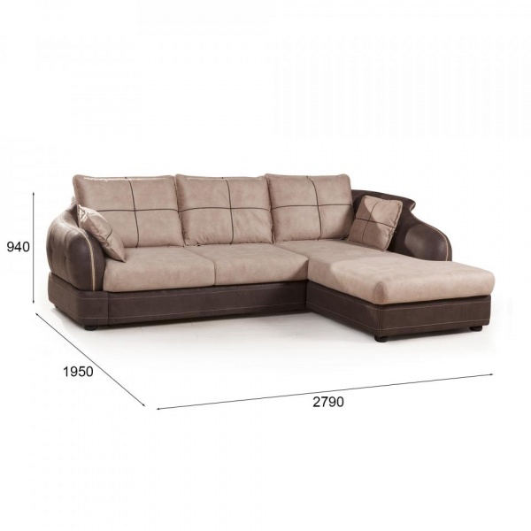 Диван угловой правый Неаполь Tesoro темно-коричневый (эз) / Chiaro 20