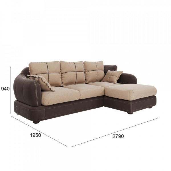 Диван угловой правый Неаполь Tesoro темно-коричневый (эз) / Chiaro 2