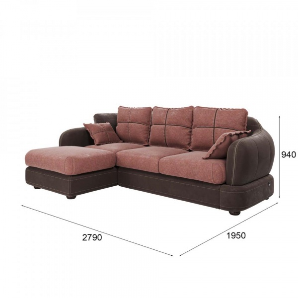 Диван угловой левый Неаполь Tesoro темно-коричневый (эз) / Chiaro 13