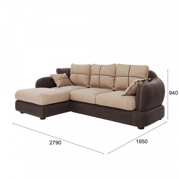 Диван угловой левый Неаполь Tesoro темно-коричневый (эз) / Chiaro 2